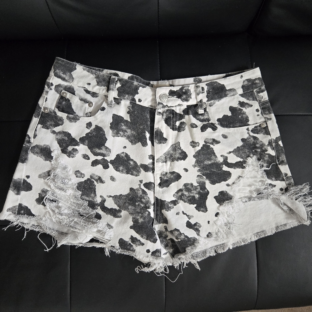 Cow Print Jean Shorts